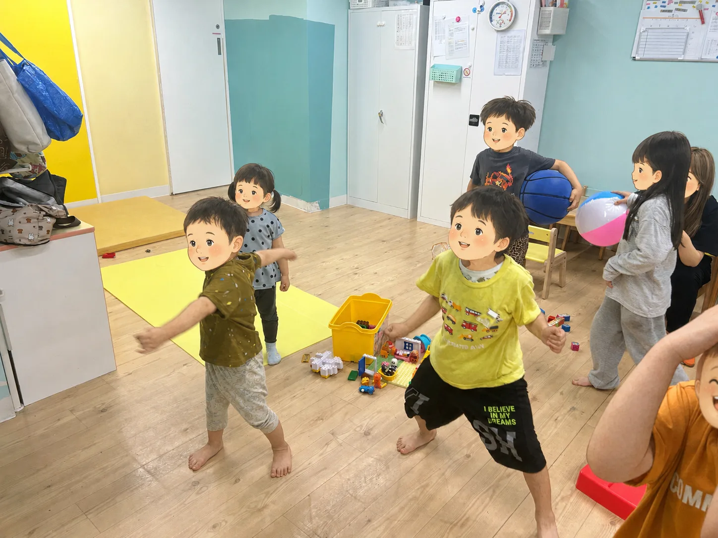 ボールあそびで思いきり体を動かします